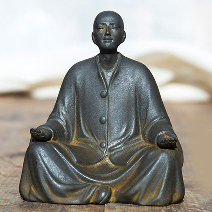 Buddha Stones Meditating Praying Monk Iron Powder Rust Cast Resin Statue Home Decoration - Monk With Closed Eyes 10*9cm - image 10