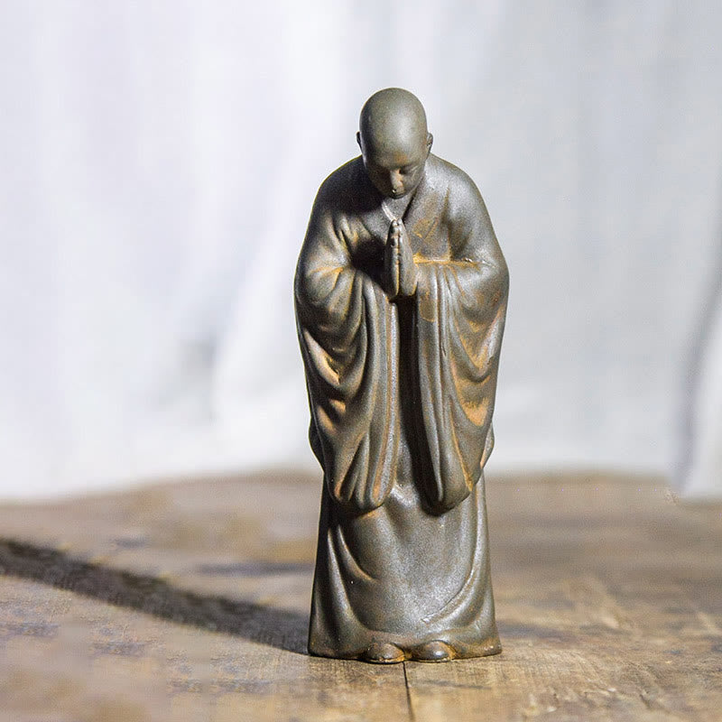 Buddha Stones Meditating Praying Monk Iron Powder Rust Cast Resin Statue Home Decoration