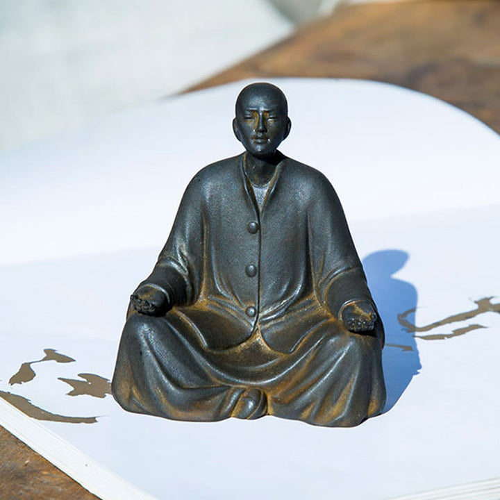 Buddha Stones Meditating Praying Monk Iron Powder Rust Cast Resin Statue Home Decoration - image 11