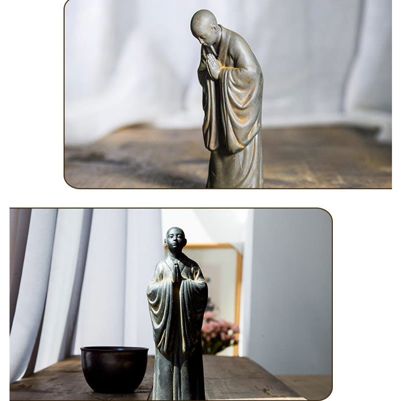 Buddha Stones Meditating Praying Monk Iron Powder Rust Cast Resin Statue Home Decoration - image 16