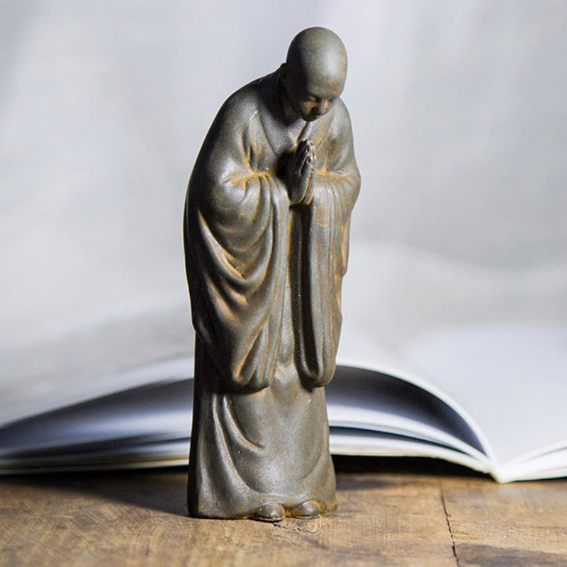 Buddha Stones Meditating Praying Monk Iron Powder Rust Cast Resin Statue Home Decoration - image 14