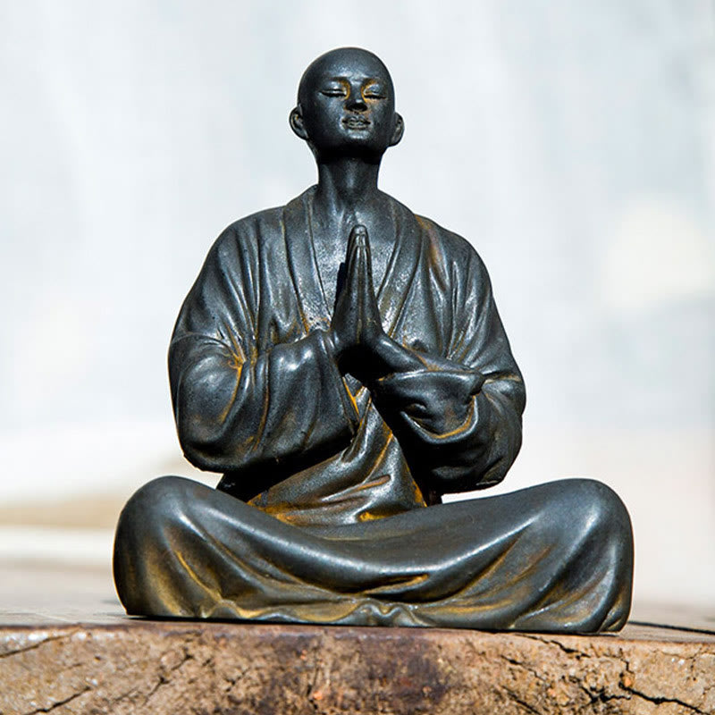 Buddha Stones Meditating Praying Monk Iron Powder Rust Cast Resin Statue Home Decoration - image 5