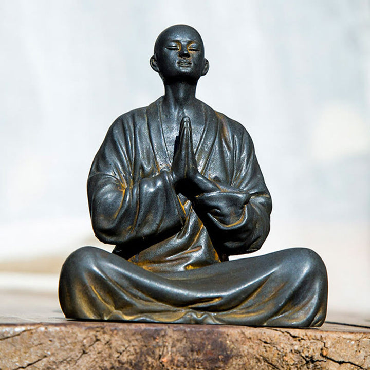 Buddha Stones Meditating Praying Monk Iron Powder Rust Cast Resin Statue Home Decoration - image 5