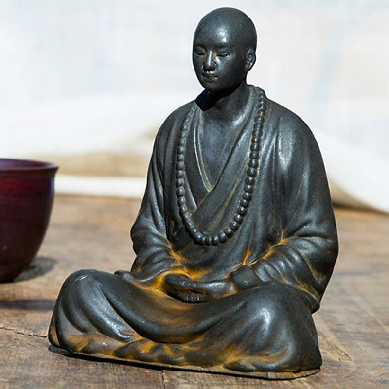 Buddha Stones Meditating Praying Monk Iron Powder Rust Cast Resin Statue Home Decoration - image 7