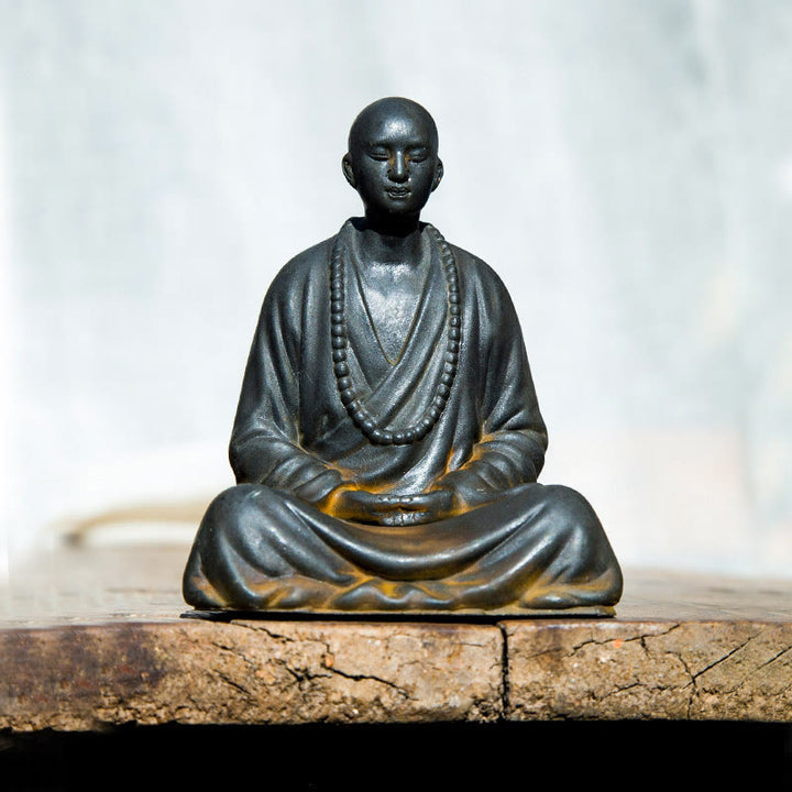 Buddha Stones Meditating Praying Monk Iron Powder Rust Cast Resin Statue Home Decoration