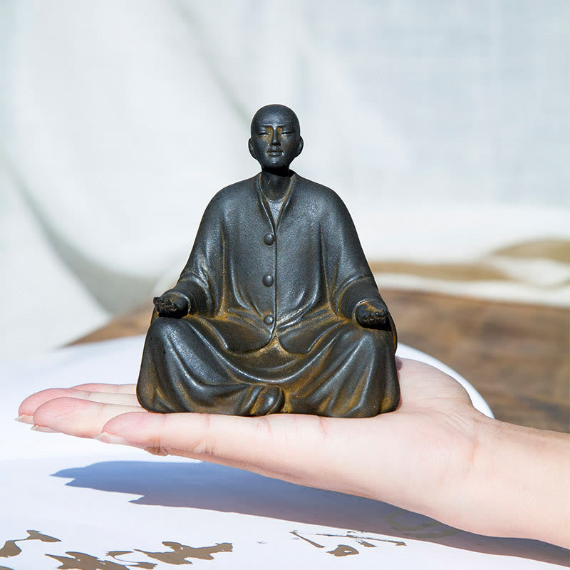 Buddha Stones Meditating Praying Monk Iron Powder Rust Cast Resin Statue Home Decoration - image 12