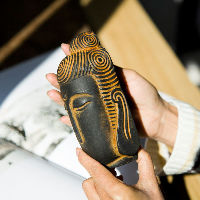 Buddha Stones Closed Eyes Meditating Buddha Iron Powder Rust Cast Resin Statue Home Decoration - image 4