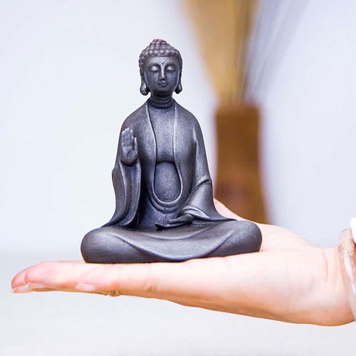 Buddha Stones Handmade Meditation Sakyamuni Buddha Iron Powder Rust Cast Resin Statue Decoration