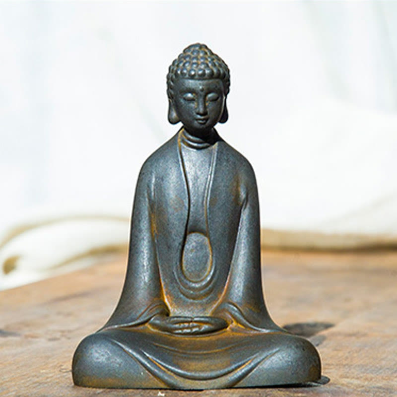 Buddha Stones Handmade Meditation Sakyamuni Buddha Iron Powder Rust Cast Resin Statue Decoration