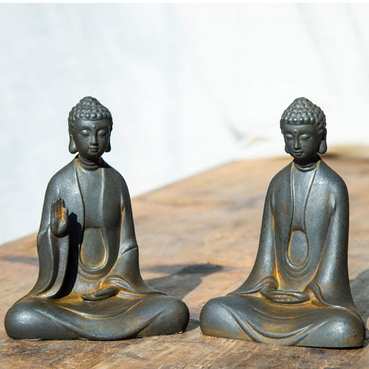 Buddha Stones Handmade Meditation Sakyamuni Buddha Iron Powder Rust Cast Resin Statue Decoration - image 19