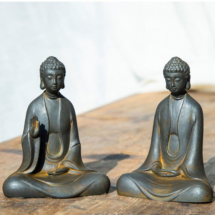 Buddha Stones Handmade Meditation Sakyamuni Buddha Iron Powder Rust Cast Resin Statue Decoration