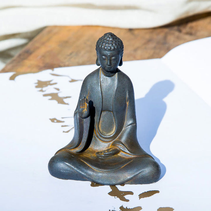 Buddha Stones Handmade Meditation Sakyamuni Buddha Iron Powder Rust Cast Resin Statue Decoration - image 4