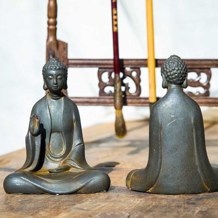 Buddha Stones Handmade Meditation Sakyamuni Buddha Iron Powder Rust Cast Resin Statue Decoration