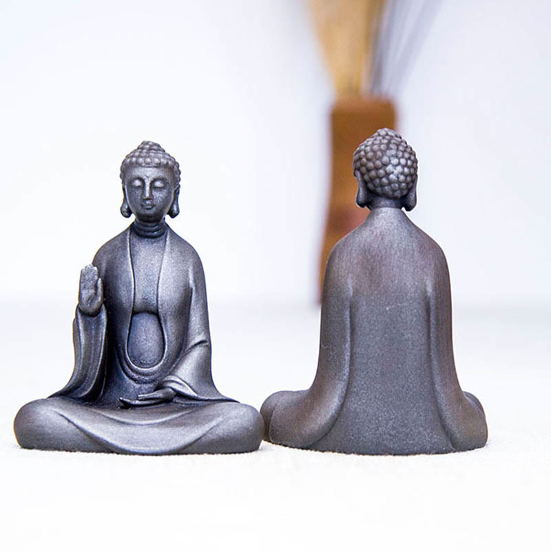 Buddha Stones Handmade Meditation Sakyamuni Buddha Iron Powder Rust Cast Resin Statue Decoration - image 11