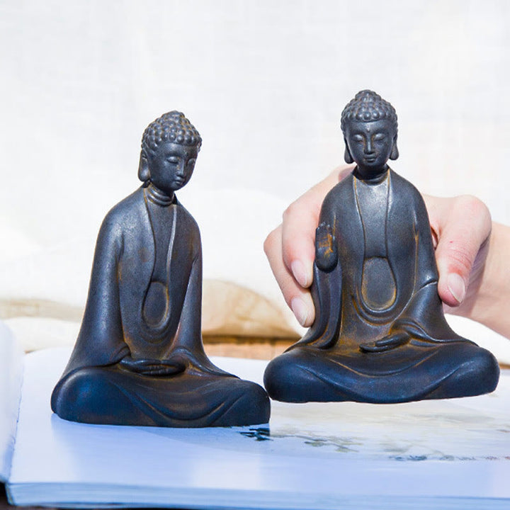 Buddha Stones Handmade Meditation Sakyamuni Buddha Iron Powder Rust Cast Resin Statue Decoration