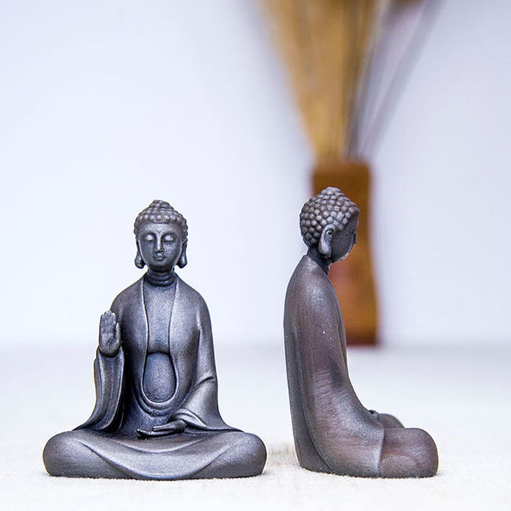 Buddha Stones Handmade Meditation Sakyamuni Buddha Iron Powder Rust Cast Resin Statue Decoration