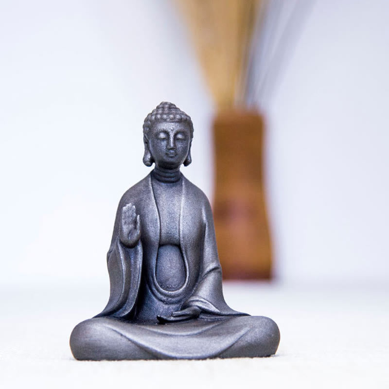 Buddha Stones Handmade Meditation Sakyamuni Buddha Iron Powder Rust Cast Resin Statue Decoration