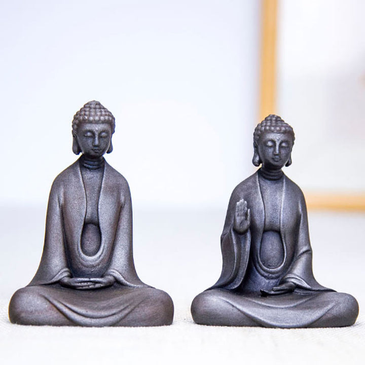 Buddha Stones Handmade Meditation Sakyamuni Buddha Iron Powder Rust Cast Resin Statue Decoration