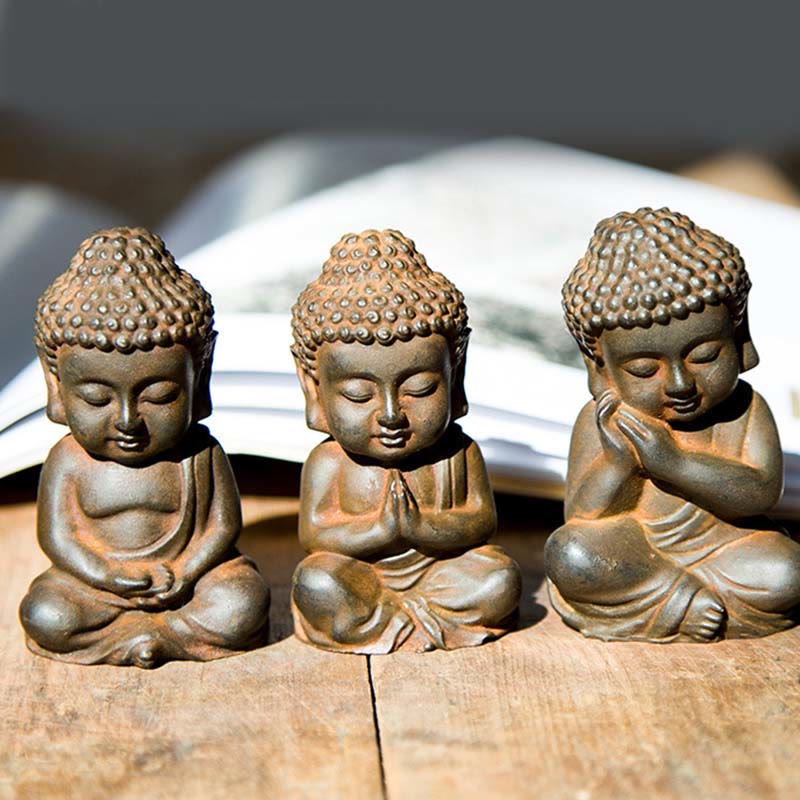 Buddha Stones Handmade Small Sakyamuni Buddha Iron Powder Rust Cast Resin Statue Decoration