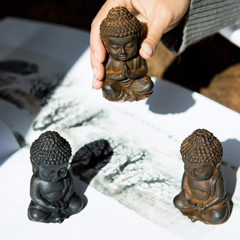 Buddha Stones Handmade Small Sakyamuni Buddha Iron Powder Rust Cast Resin Statue Decoration - image 21