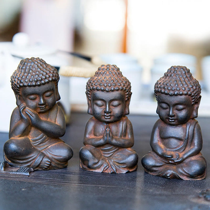 Buddha Stones Handmade Small Sakyamuni Buddha Iron Powder Rust Cast Resin Statue Decoration - image 8