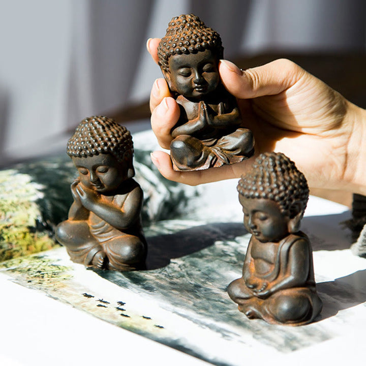 Buddha Stones Handmade Small Sakyamuni Buddha Iron Powder Rust Cast Resin Statue Decoration