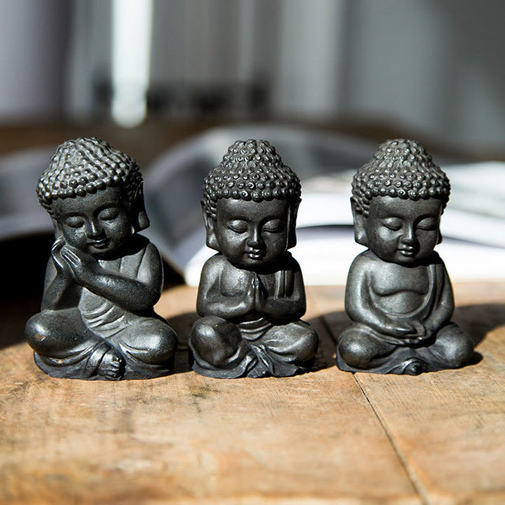 Buddha Stones Handmade Small Sakyamuni Buddha Iron Powder Rust Cast Resin Statue Decoration