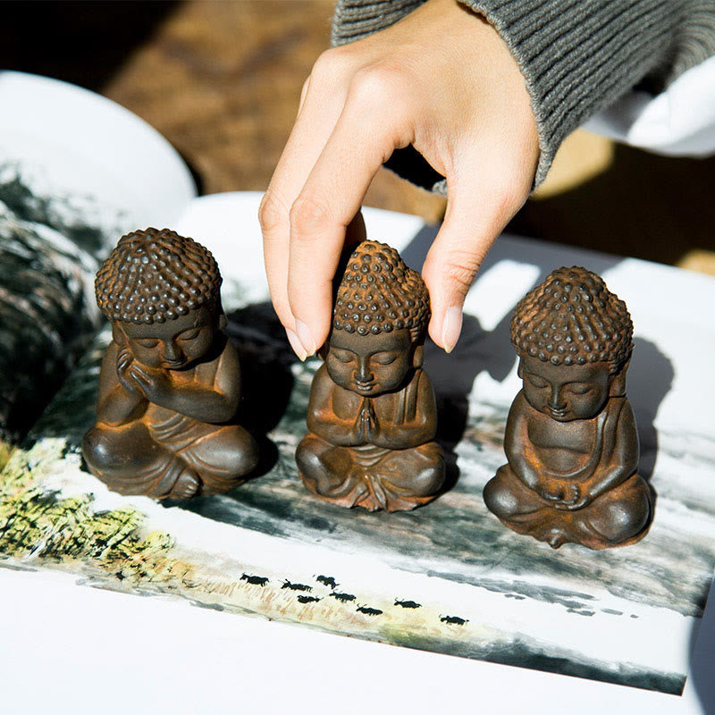 Buddha Stones Handmade Small Sakyamuni Buddha Iron Powder Rust Cast Resin Statue Decoration - image 3