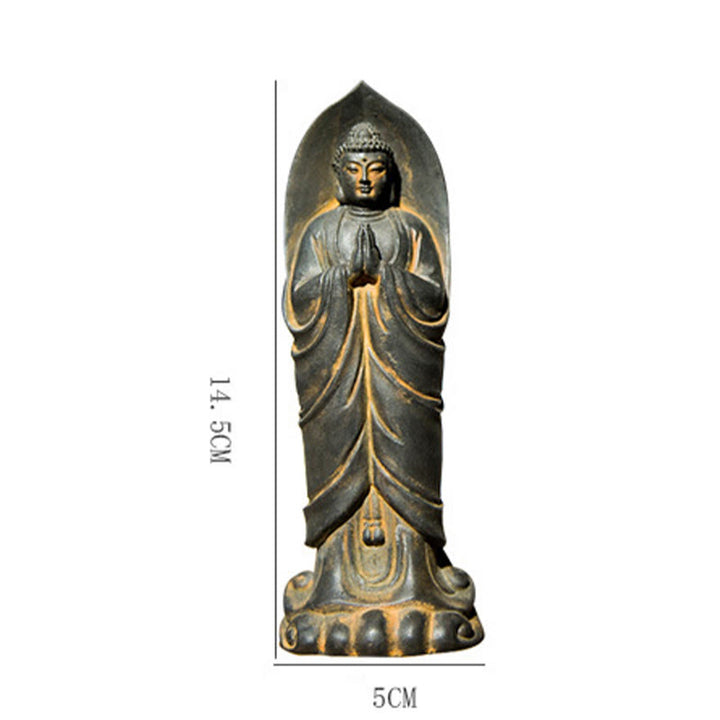 Buddha Stones Handmade Sakyamuni Buddha Namaste Iron Powder Rust Cast Resin Statue Decoration