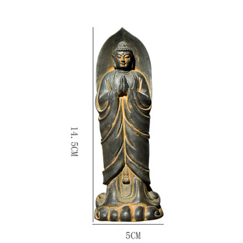 Buddha Stones Handmade Sakyamuni Buddha Namaste Iron Powder Rust Cast Resin Statue Decoration - image 11