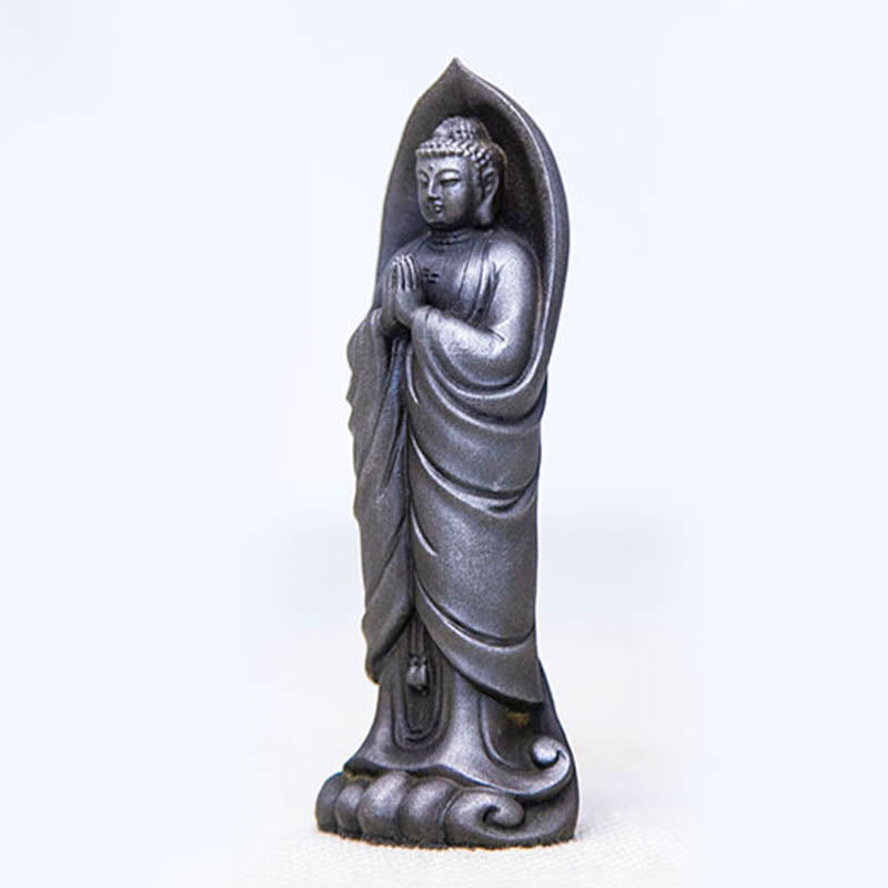 Buddha Stones Handmade Sakyamuni Buddha Namaste Iron Powder Rust Cast Resin Statue Decoration