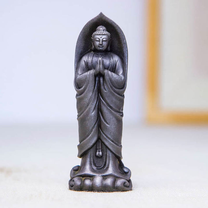 Buddha Stones Handmade Sakyamuni Buddha Namaste Iron Powder Rust Cast Resin Statue Decoration