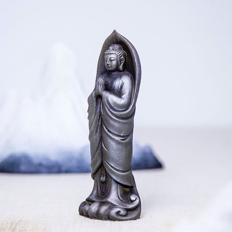 Buddha Stones Handmade Sakyamuni Buddha Namaste Iron Powder Rust Cast Resin Statue Decoration - image 24