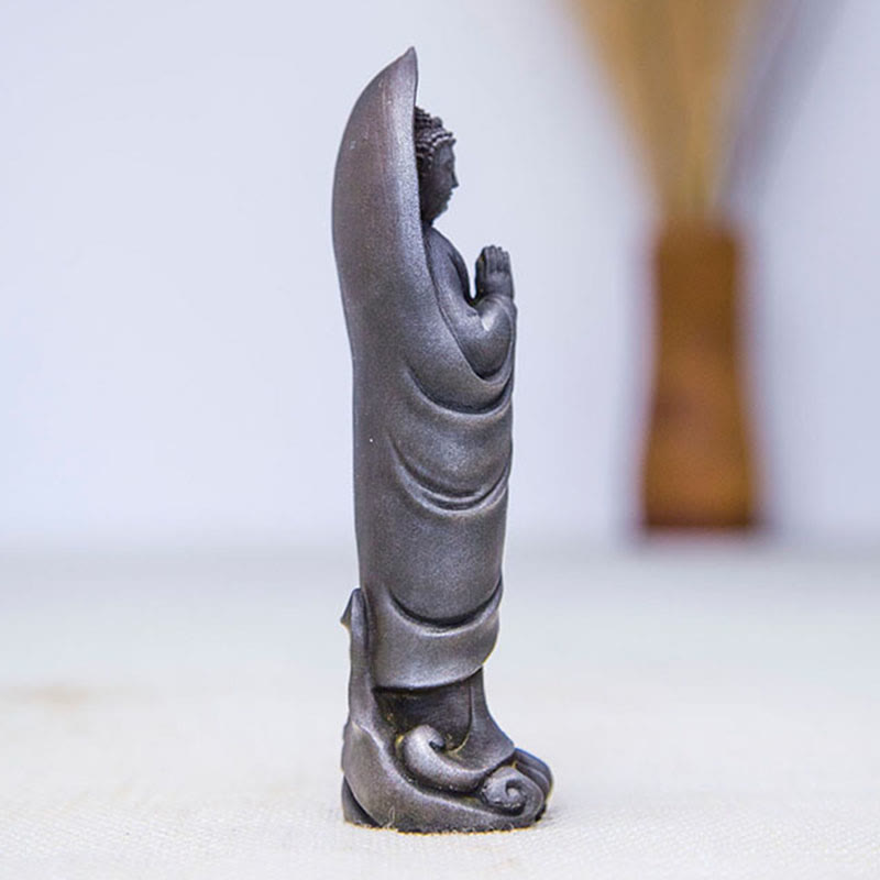 Buddha Stones Handmade Sakyamuni Buddha Namaste Iron Powder Rust Cast Resin Statue Decoration - image 15
