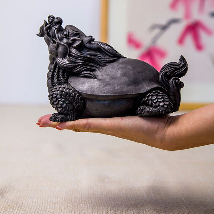 Buddha Stones Handmade Dragon Turtle Iron Powder Rust Cast Resin Statue Home Decoration