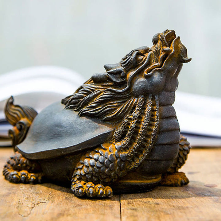 Buddha Stones Handmade Dragon Turtle Iron Powder Rust Cast Resin Statue Home Decoration