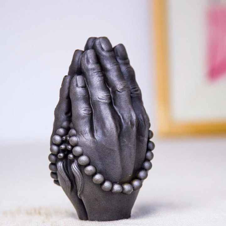 Buddha Stones Handmade Buddha Hand Namaste Iron Powder Rust Cast Resin Statue Decoration