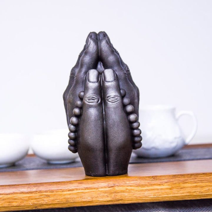 Buddha Stones Handmade Buddha Hand Namaste Iron Powder Rust Cast Resin Statue Decoration