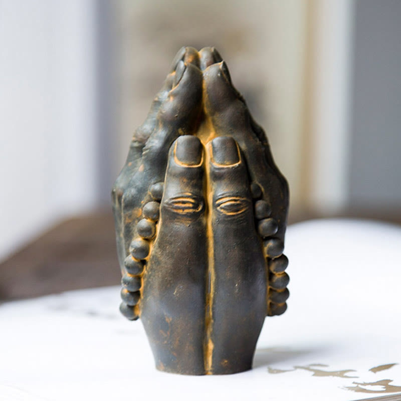 Buddha Stones Handmade Buddha Hand Namaste Iron Powder Rust Cast Resin Statue Decoration - image 9