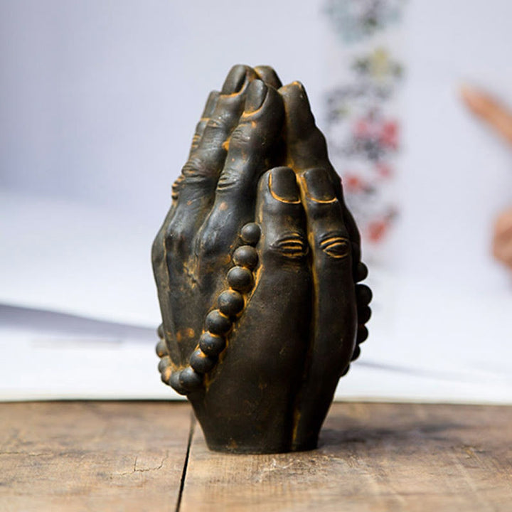 Buddha Stones Handmade Buddha Hand Namaste Iron Powder Rust Cast Resin Statue Decoration - image 3
