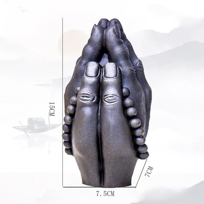 Buddha Stones Handmade Buddha Hand Namaste Iron Powder Rust Cast Resin Statue Decoration - image 25