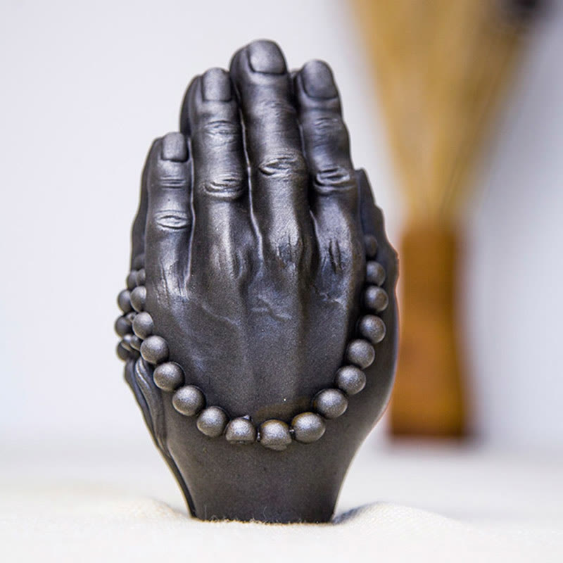 Buddha Stones Handmade Buddha Hand Namaste Iron Powder Rust Cast Resin Statue Decoration