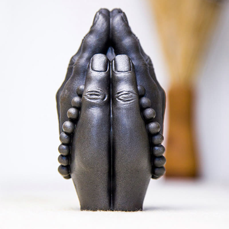 Buddha Stones Handmade Buddha Hand Namaste Iron Powder Rust Cast Resin Statue Decoration - image 21