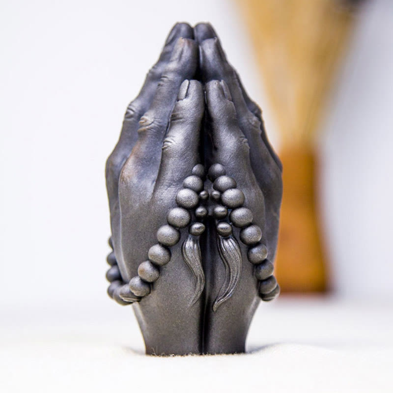 Buddha Stones Handmade Buddha Hand Namaste Iron Powder Rust Cast Resin Statue Decoration - image 14