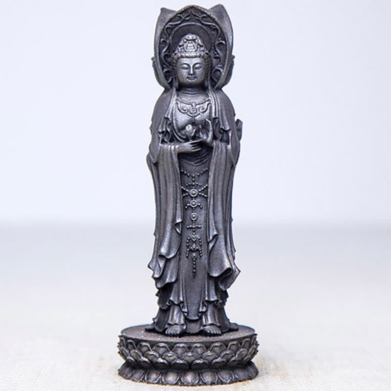Buddha Stones Three-sided Kwan Yin Avalokitesvara Iron Powder Rust Cast Resin Statue Wealth Desk Decoration - image 18