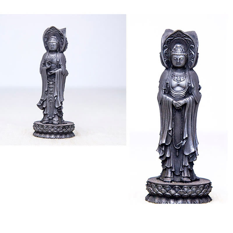 Buddha Stones Three-sided Kwan Yin Avalokitesvara Iron Powder Rust Cast Resin Statue Wealth Desk Decoration - image 24