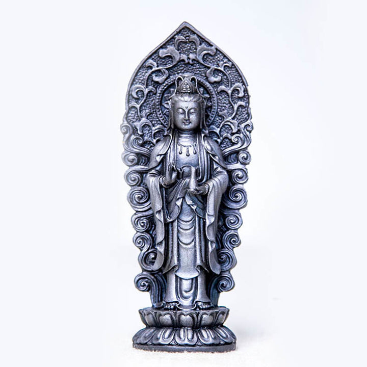 Buddha Stones Handmade Amitabha Guanyin Avalokitesvara Mahasthamaprapta Iron Powder Rust Cast Resin Statue Decoration