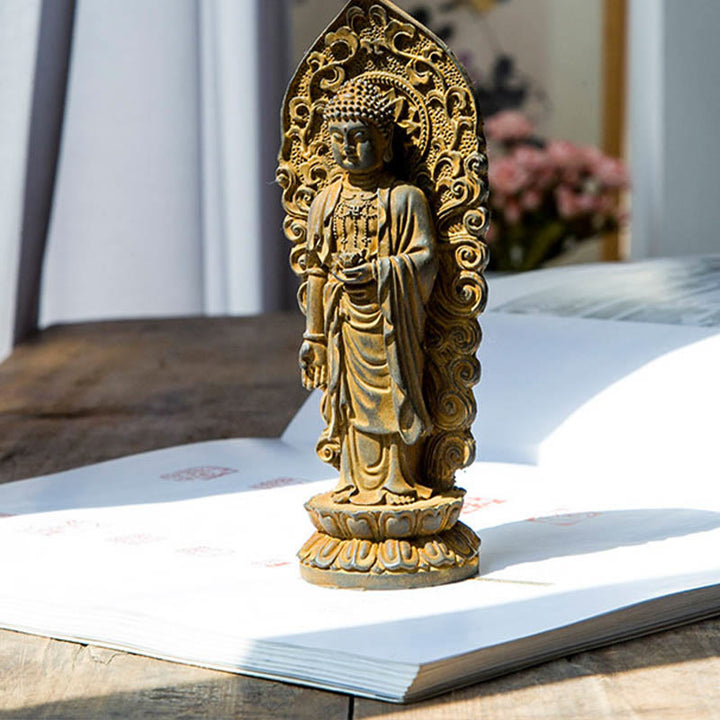Buddha Stones Handmade Amitabha Guanyin Avalokitesvara Mahasthamaprapta Iron Powder Rust Cast Resin Statue Decoration - image 12