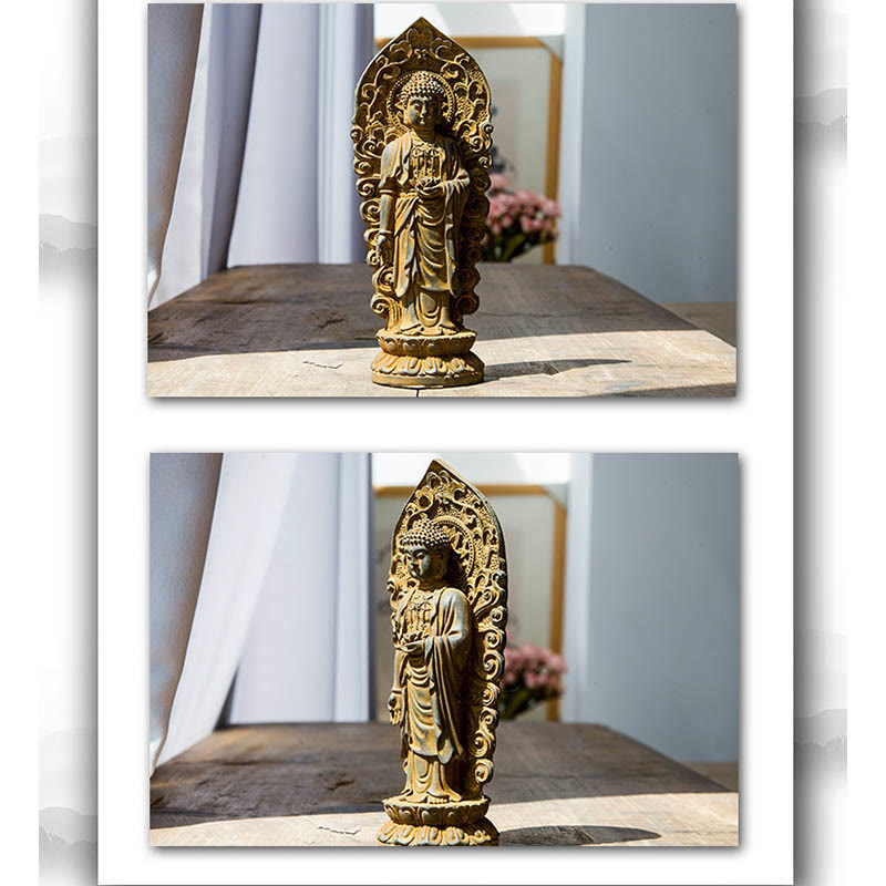 Buddha Stones Handmade Amitabha Guanyin Avalokitesvara Mahasthamaprapta Iron Powder Rust Cast Resin Statue Decoration