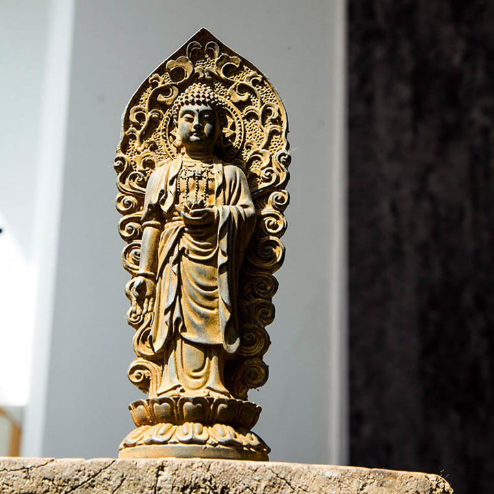 Buddha Stones Handmade Amitabha Guanyin Avalokitesvara Mahasthamaprapta Iron Powder Rust Cast Resin Statue Decoration - image 9